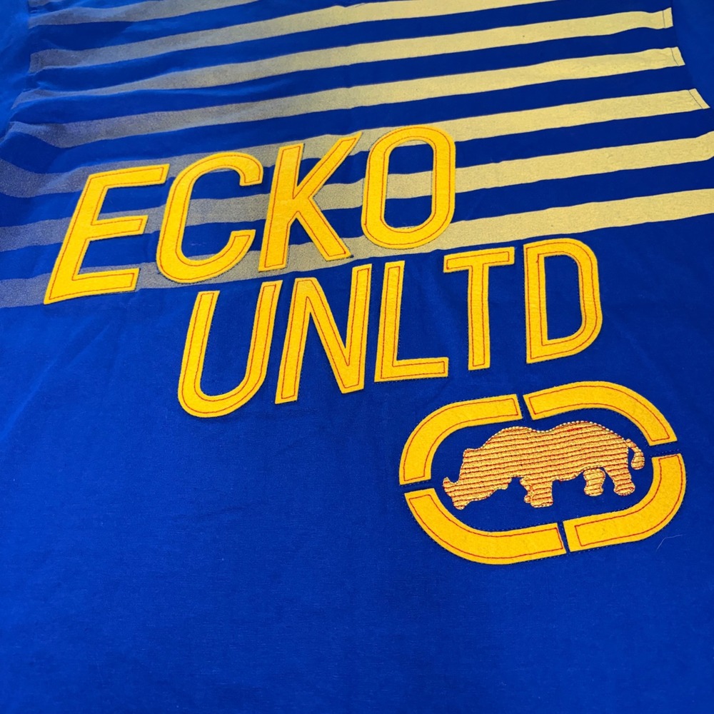 Ecko Unltd Y2K Shirt Men 2XLT Blue Graphic Embroidered Streetwear Hip Hop Skater - Picture 2 of 8